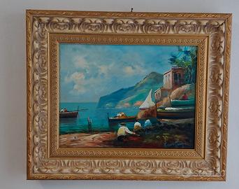 Quadro, Marina di Sorrento dipinto a olio, antico.