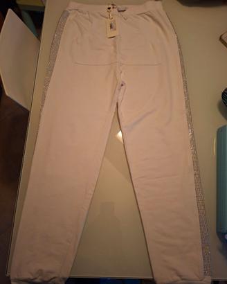 Pantaloni tuta bianco con strass