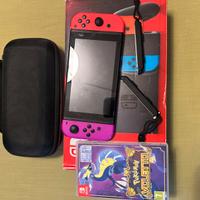 Nintendo switch con pokemon violetto e custodia