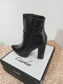 Stivaletti Donna con Tacco Stivali Neri Coccodrill