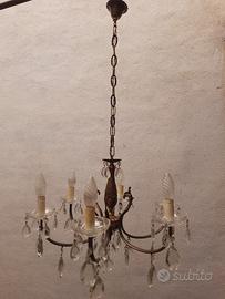 Lampadario a gocce con 2 applique, anni 70