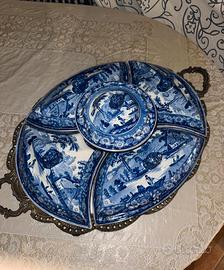 Antica Antipastiera inglese ceramica blu +Vassoio