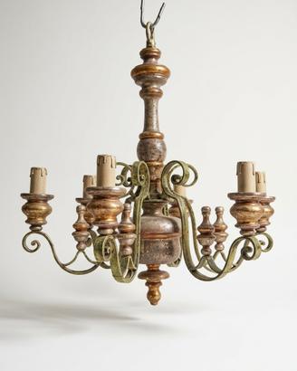 Lampadario Classico a 6 Luci in Legno e merallo