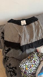 Pantaloncino Tezenid pied-de-poule con pizzo nero