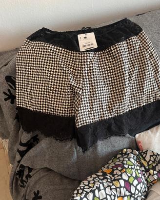 Pantaloncino Tezenid pied-de-poule con pizzo nero