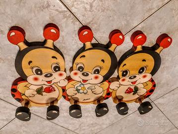 Appendiabiti coccinelle bambini legno 