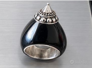 Anello mis 16 Pezzo unico argento 925 Ed ebano