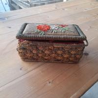 Cestino da Cucito Vintage in Vimini e Paglia