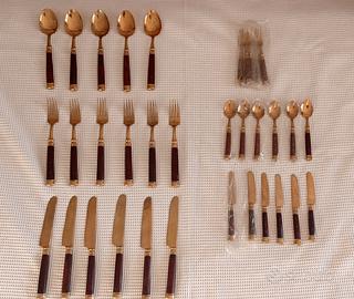 Servizio n. 35 posate in ottone e palissandro