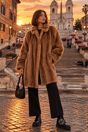 Cappotto giacca lunga pelliccia visone miele beige