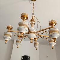 lampadario ottone cesellato e ceramica 