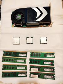 Blocco ricambi PC Vintage: GPU 9600 GT, 3 CPU, RAM