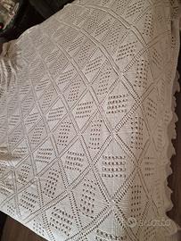Coperta matrimoniale all'uncinetto filè  ecrù