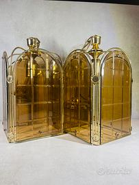 Coppia lampade a sospensione ottone dorato vetro