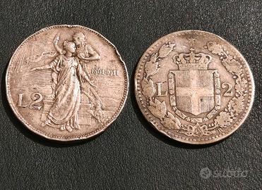 2 monete da 2 Lire Ag.835