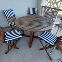 TAVOLO TEAK + 4 SEDIE CON CUSCINERIA