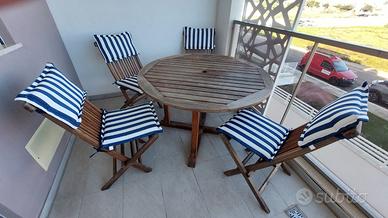 TAVOLO TEAK + 4 SEDIE CON CUSCINERIA