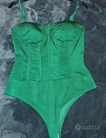 Body verde con corsetto taglia unica Made in Italy