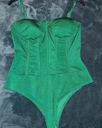 Body verde con corsetto taglia unica Made in Italy