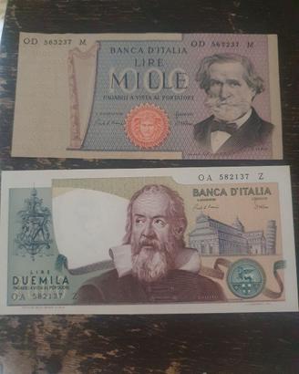 2000 lire leonardo fior di stampa  1000lire verdi