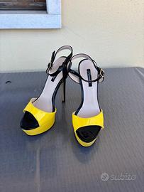 Scarpe donna nere e gialle con plateau