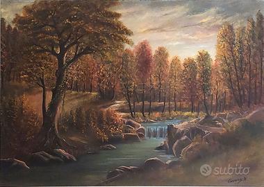 Dipinto a olio "Fiume Idice" - Adriano Cavara 1987