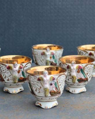 Lotto Tazzine Caffè Capodimonte Porcellana Vintage