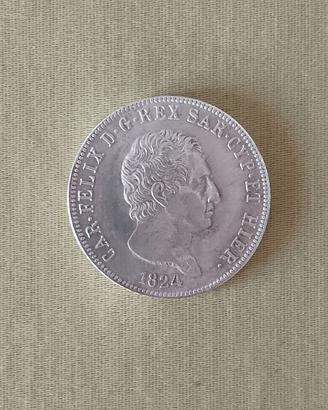 Moneta 5 lire Regno Sardegna 1824