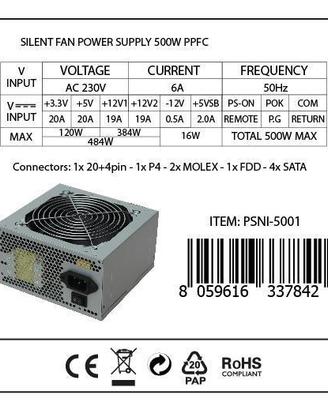 Nilox Alimentatore PC ATX 500W Silezioso vent 12cm