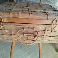 Cestino vintage rettangolare in bambù intrecciato