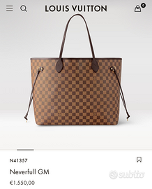 Borsa louis vuitton neverfull gm con scontrino