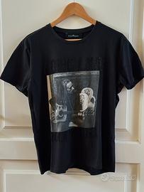 T-shirt in cotone con stampa e scritta con perline