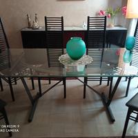 Tavolo in vetro con 6 sedie vintage 