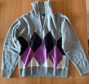 Maglione a collo alto con zip Grigio e viola