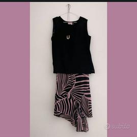 Vestito gonna e blusa coordinato nero e rosa
