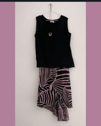 Vestito gonna e blusa coordinato nero e rosa