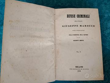Libro Antico 1852 - Difese Criminali di G. Marocco
