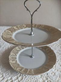 Alzatina elegante 2 piani bianco e oro con asta ar