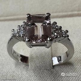 ANELLO ORO BIANCO 18kt. DIAMANTI E MORGANITE