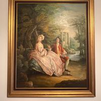 Olio su tela - Scena Galante in Giardino