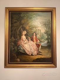 Olio su tela - Scena Galante in Giardino