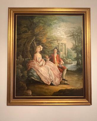Olio su tela - Scena Galante in Giardino