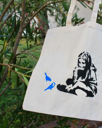 Shopper in tela "Street Art Style" - Dipinta  mano