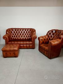 Set chesterfield chester vintage marrone cognac 