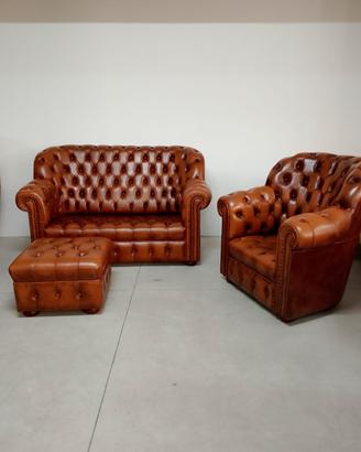 Set chesterfield chester vintage marrone cognac 