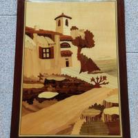 Quadro paesaggio in legno intarsiato