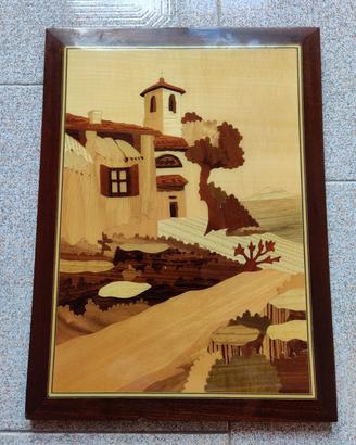Quadro paesaggio in legno intarsiato