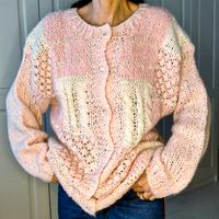 Cardigan Vintage rosa traforato lavorato a mano
