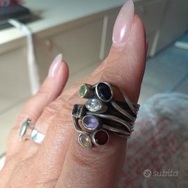 Anello indiano argento e pietre dure