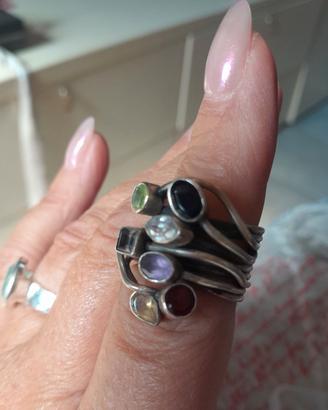 Anello indiano argento e pietre dure